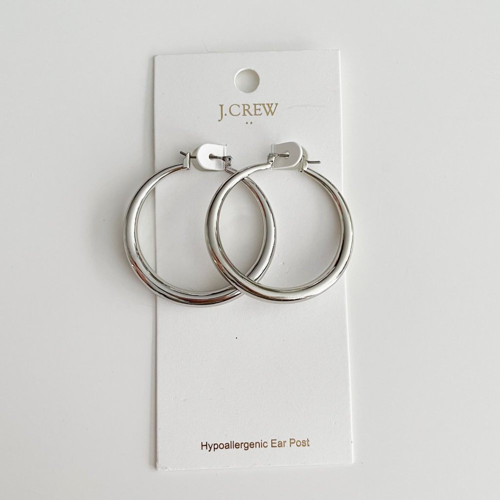 J. Crew Factory Thick Hoop Earrings (Silver) - Picture 3 of 3